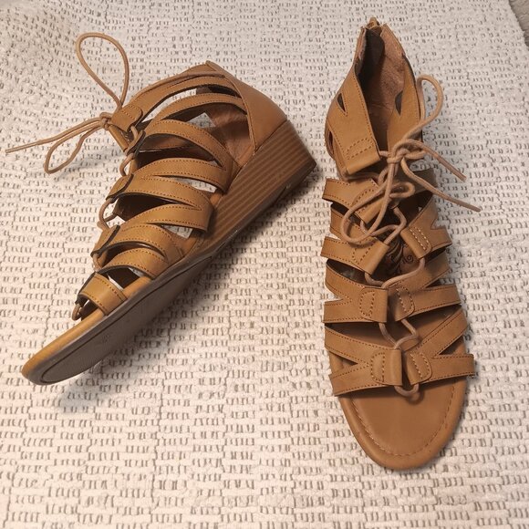 Brash women's lace up ankle high gladiator sandals low wedge heel sz 12 - Picture 1 of 13